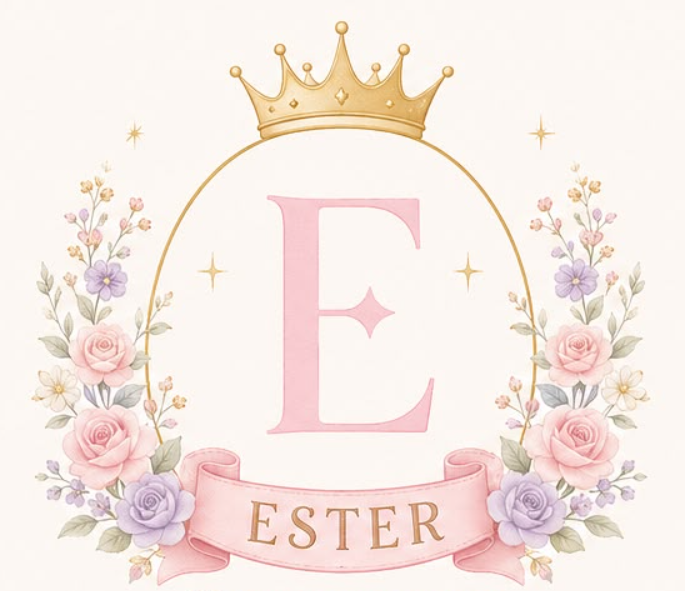 Monograma da Ester com coroa e flores